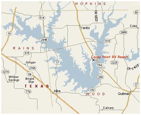 About Lake Fork, Texas and Location Map of Caney Point RV Resort